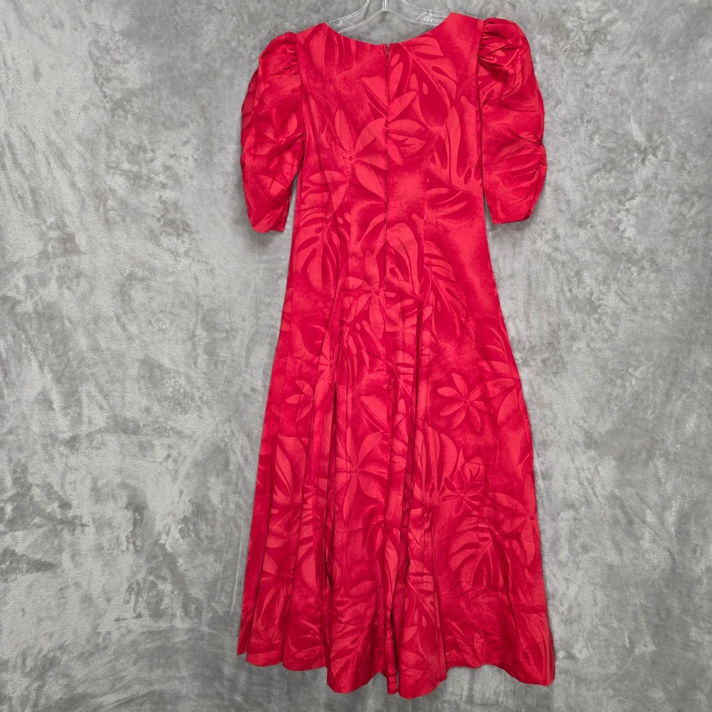 T&L Muumuu Factory Dress Womens 7/8 Red Tropical Floral Puff Sleeve Maxi Hawaii - Picture 12 of 15